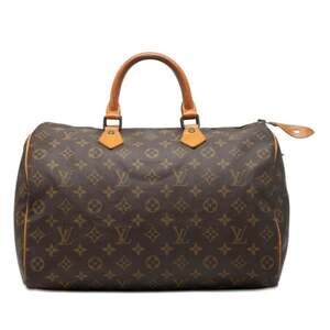 LOUIS VUITTON Brown Monogram Leather Speedy 35 Boston Bag